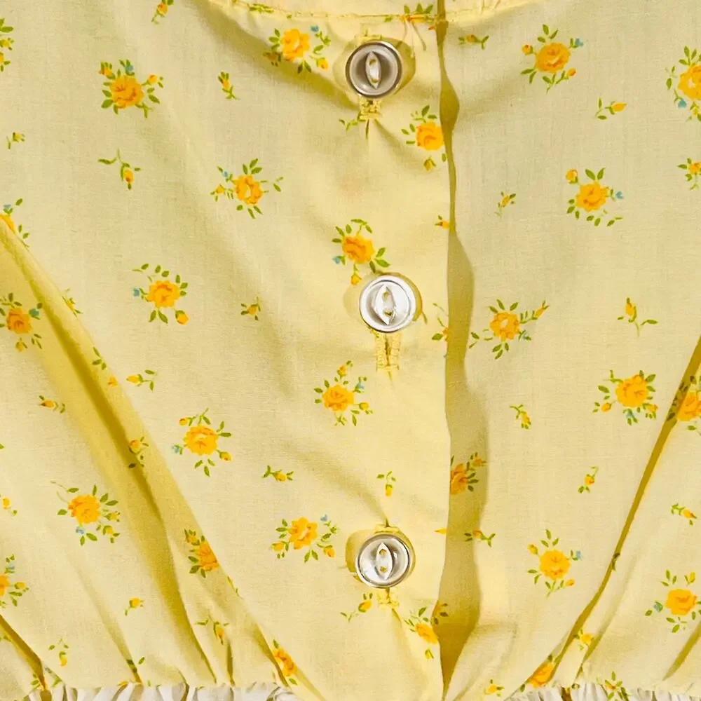Bloome De Jeune Fille Vintage Prairie Dress Yellow Floral Puff Sleeve 3T